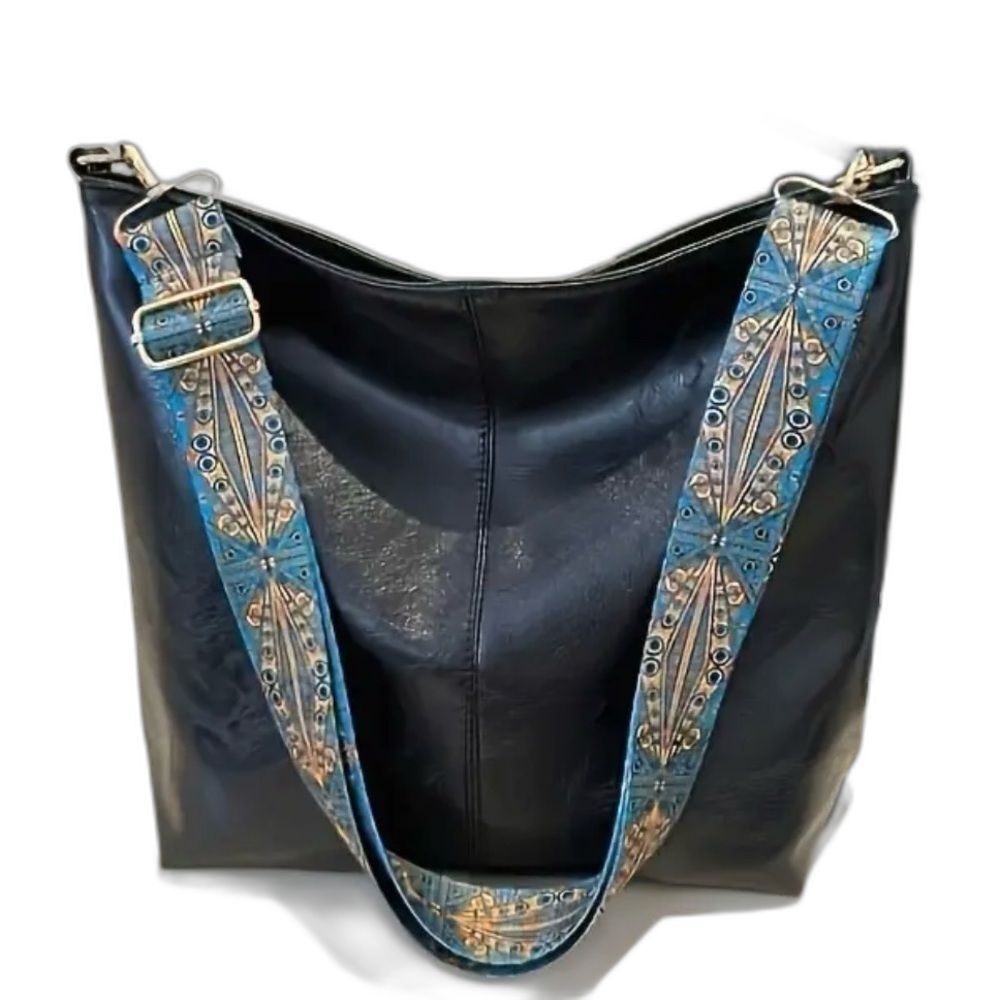 Vegan Leather Shoulder Bag with Guitar Strap